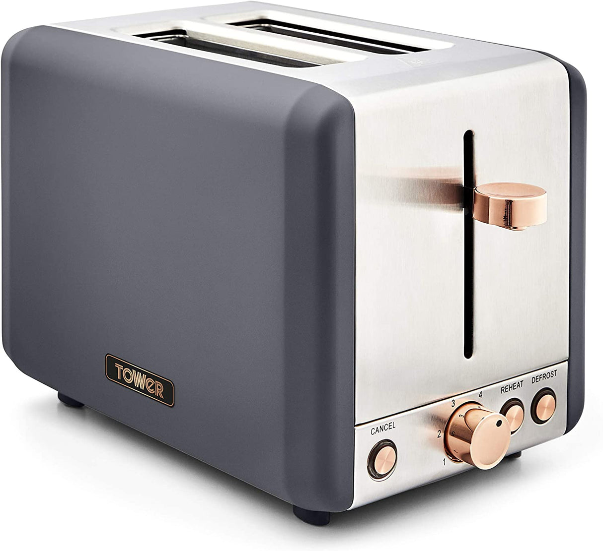 Tower Cavaletto T20036RGG 800W 2-Slice Toaster Grey/Rose Gold