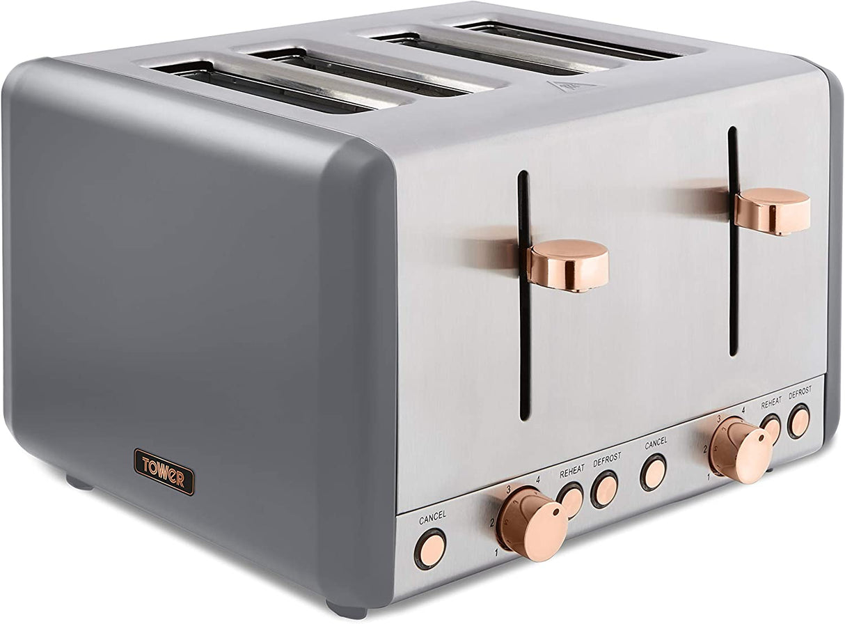 Tower Cavaletto T20051RGG 1800W 4-Slice Toaster Grey/Rose Gold