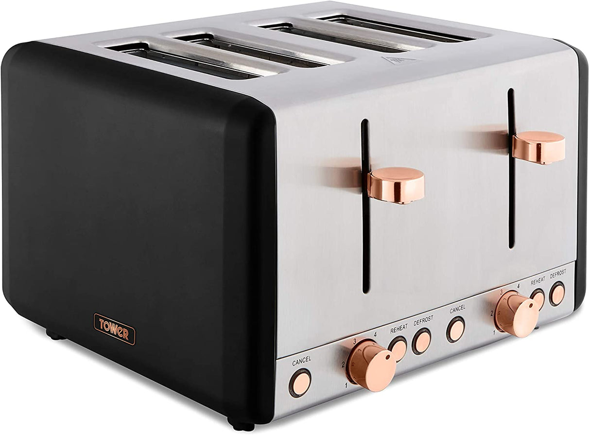 Tower Cavaletto T20051RG 1800W 4-Slice Toaster Black/Rose Gold