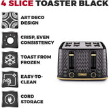 Tower T20061BLK Empire 4-Slice Toaster Black