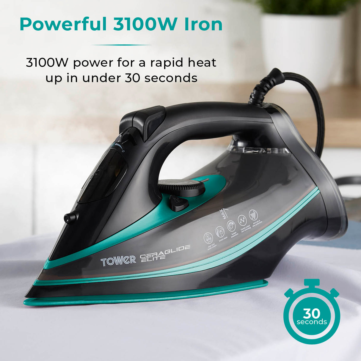 Tower T22013TL CeraGlide Elite 3100W Stem Iron Black/Teal