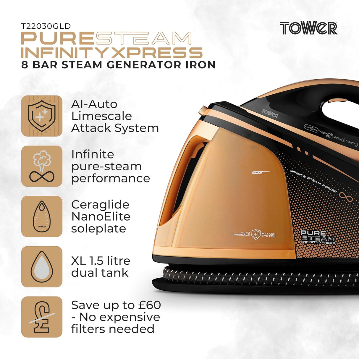 Tower T22030GLD Infinity Xpress Steam Generator Iron