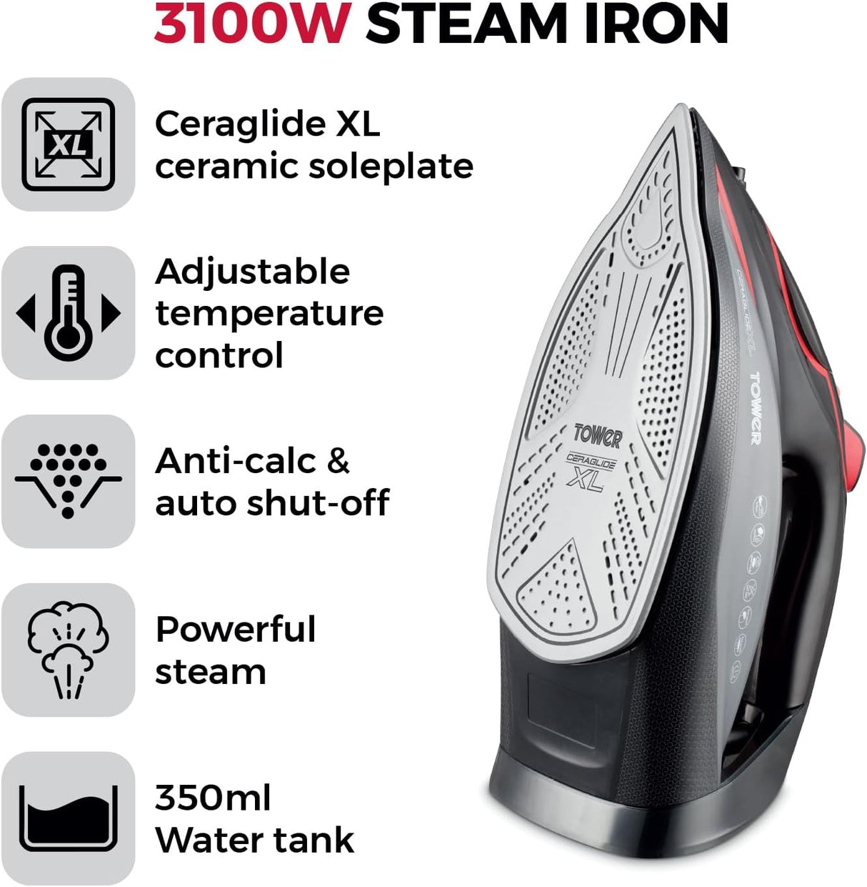Tower T22032RED CeraGlide XL 3100W Steam Iron