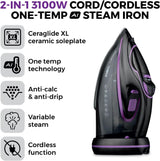 Tower T22036LIL CeraGlide XL 3100W Corded/Cordless One Temp Steam Iron