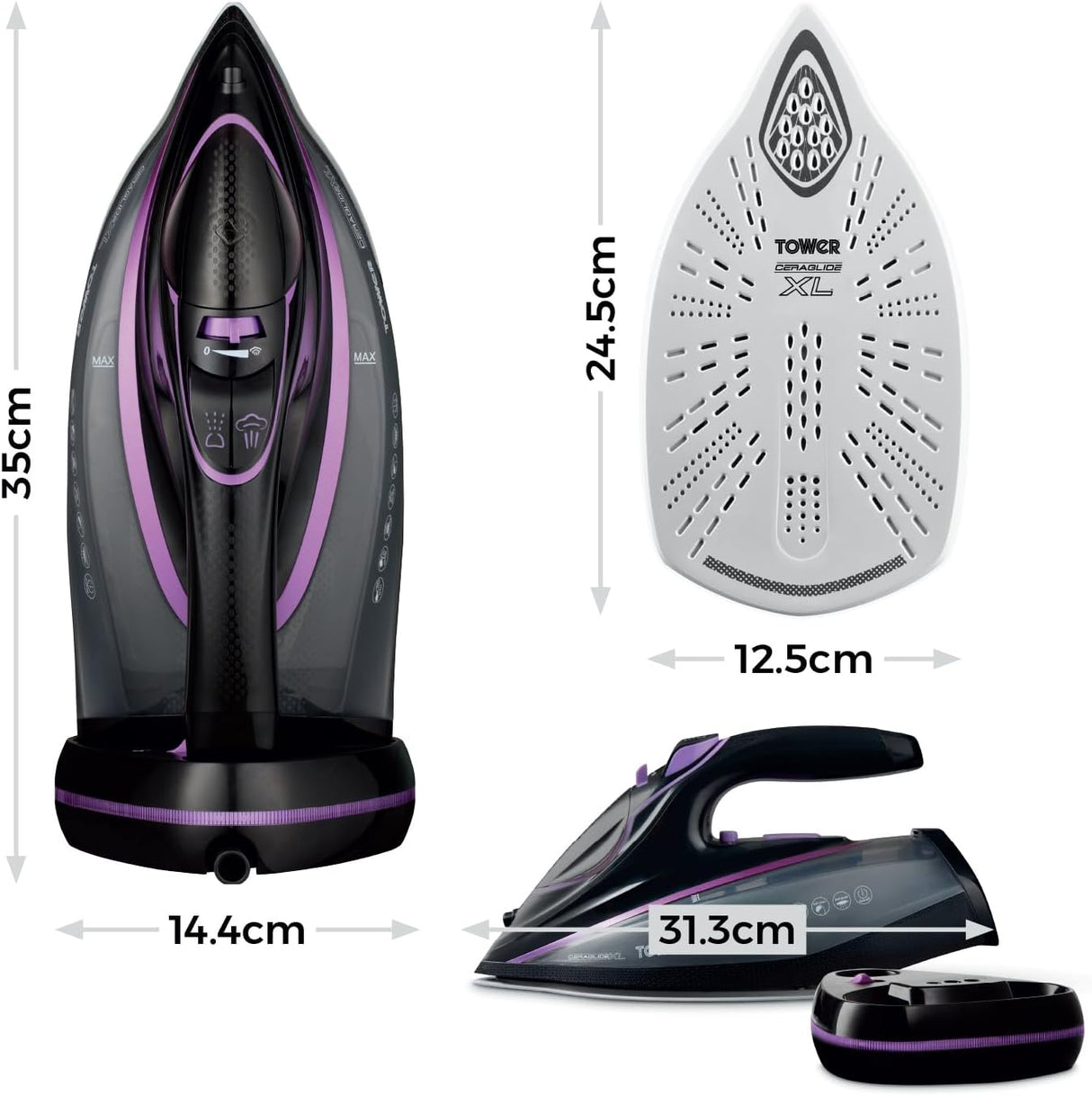 Tower T22036LIL CeraGlide XL 3100W Corded/Cordless One Temp Steam Iron