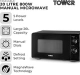 Tower T24044BLK 800W 20L Manual Microwave Oven Black