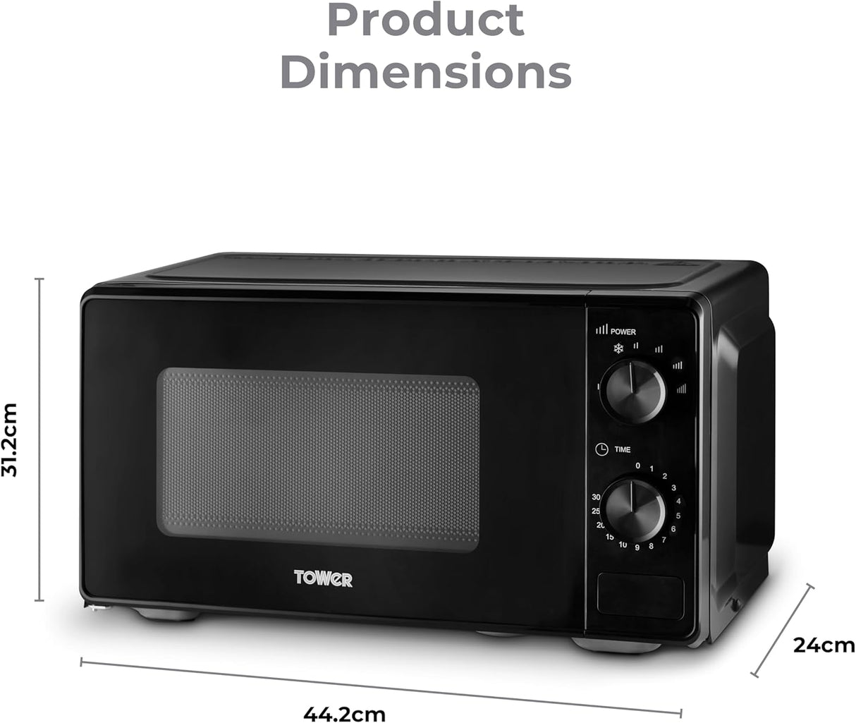 Tower T24044BLK 800W 20L Manual Microwave Oven Black