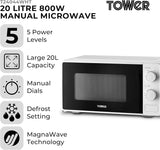 Tower T24044WHT 800W 20L Manual Microwave Oven White