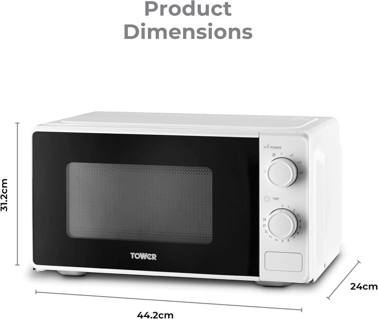 Tower T24044WHT 800W 20L Manual Microwave Oven White