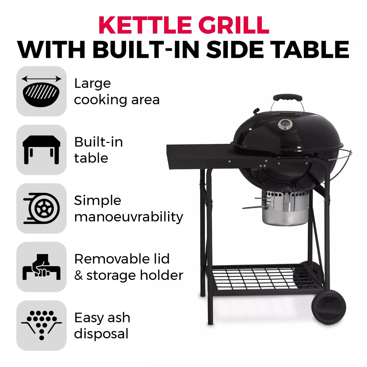 Tower Kettle Grill Charcoal BBQ with Side Table