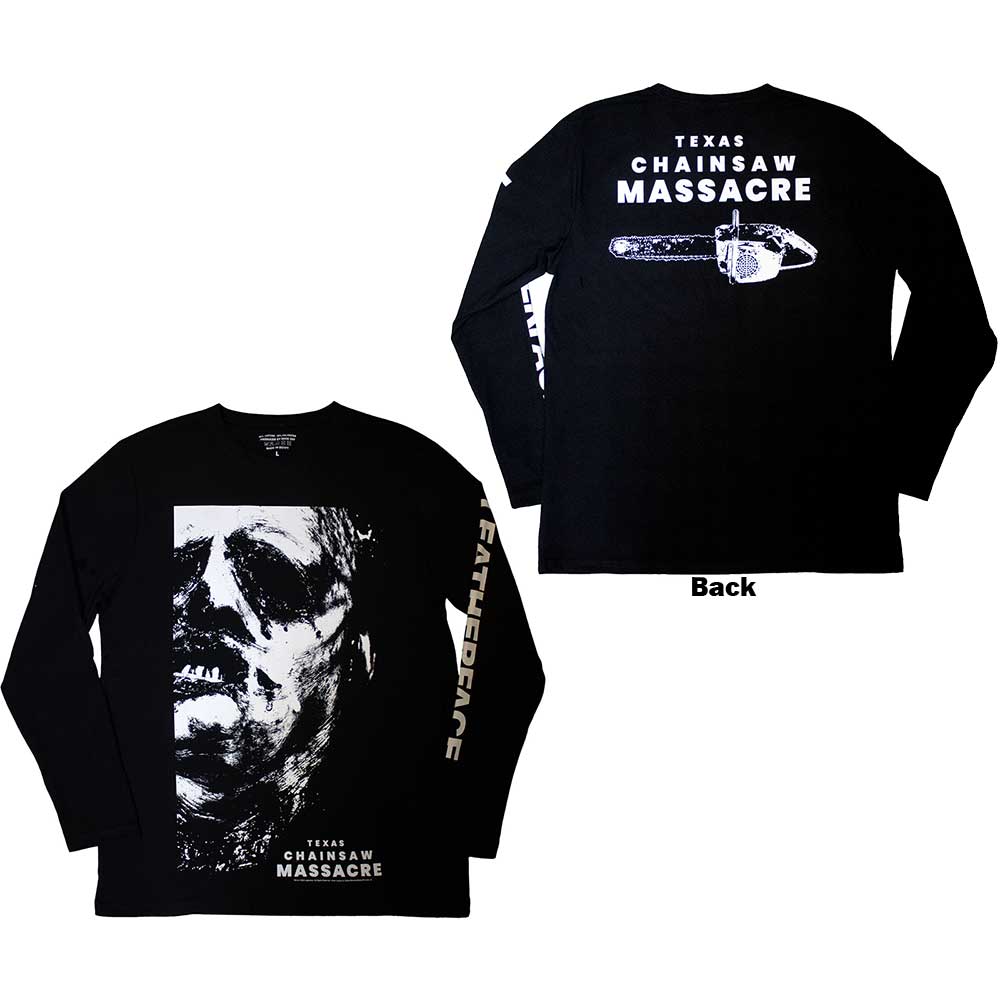 The Texas Chainsaw Massacre Unisex Long Sleeve T-Shirt Leather Face Black (M)