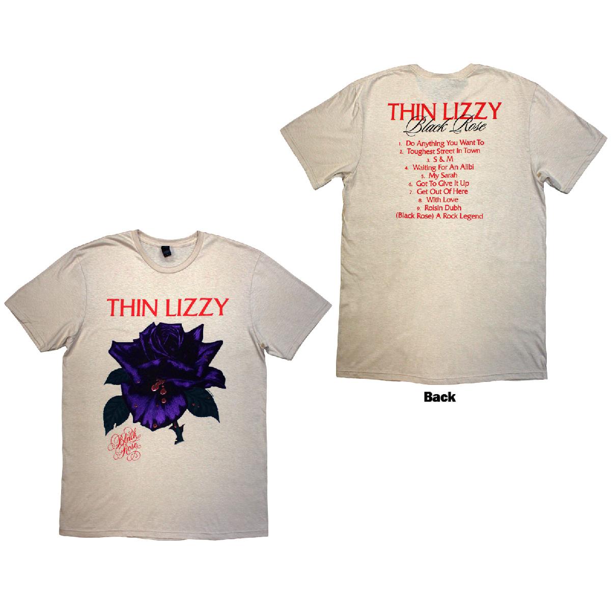 Thin Lizzy Unisex T-Shirt Black Rose Tracklist (Back Print) Natural (XXL)