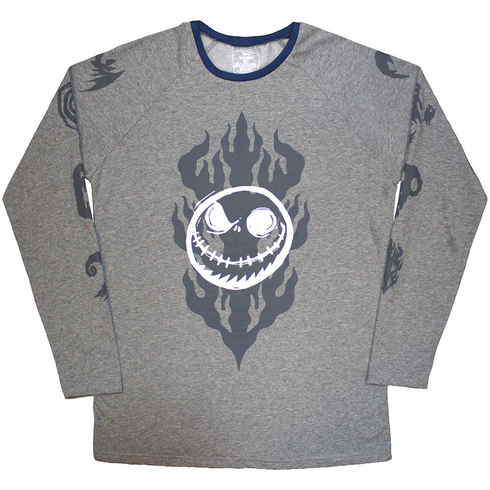 Disney Unisex Long Sleeve T-Shirt The Nightmare Before Christmas Flaming Jack Grey (M)