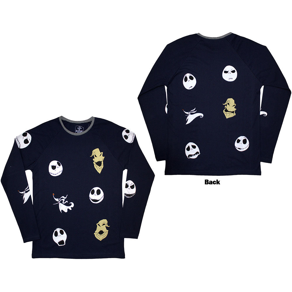 Disney Unisex Long Sleeve T-Shirt The Nightmare Before Christmas Heads Blue (XL)