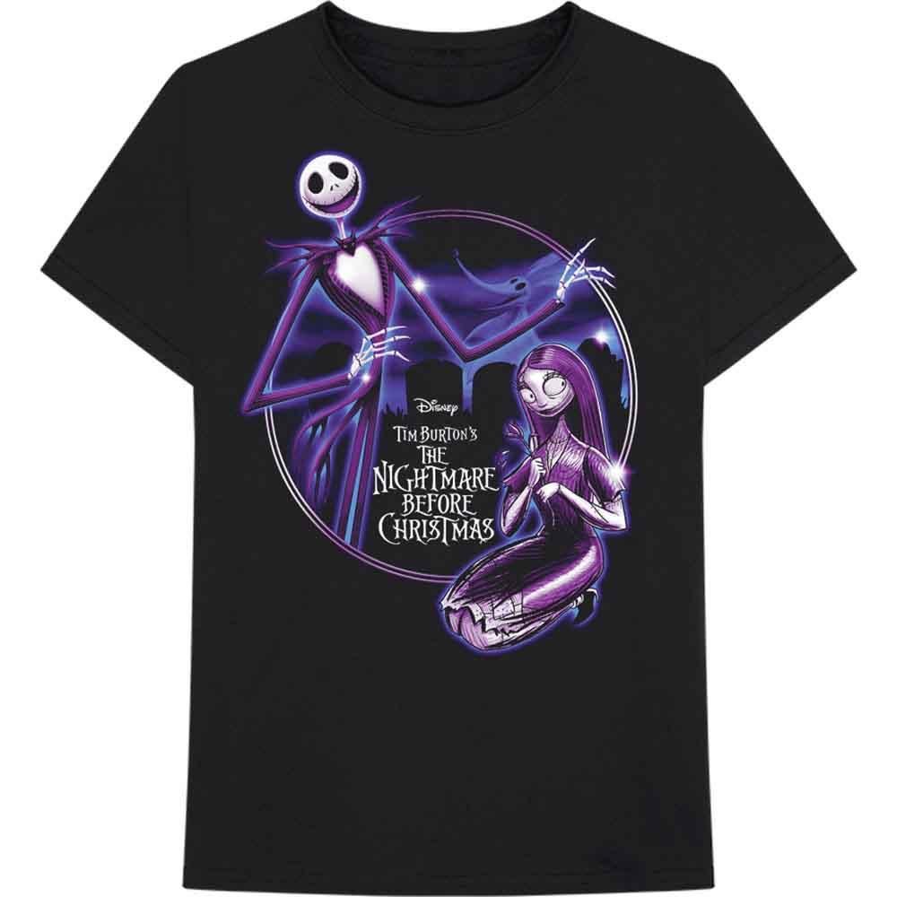Disney Unisex T-Shirt The Nightmare Before Christmas Purple Graveyard Black (L)