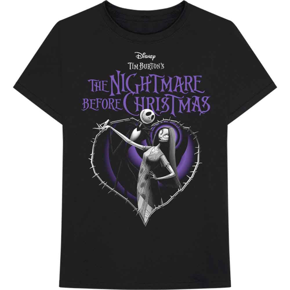 Disney Unisex T-Shirt The Nightmare Before Christmas Purple Heart Black (XX)