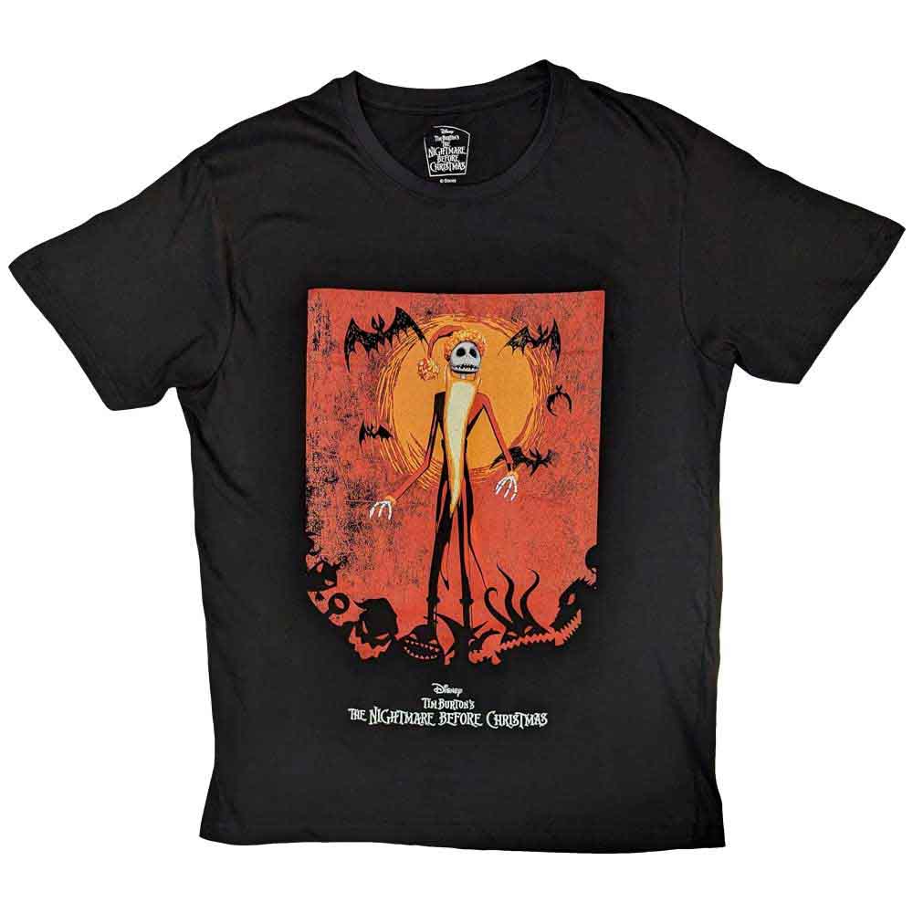 Disney Unisex T-Shirt The Nightmare Before Christmas Jack Orange Sun & Logo Black (XL)