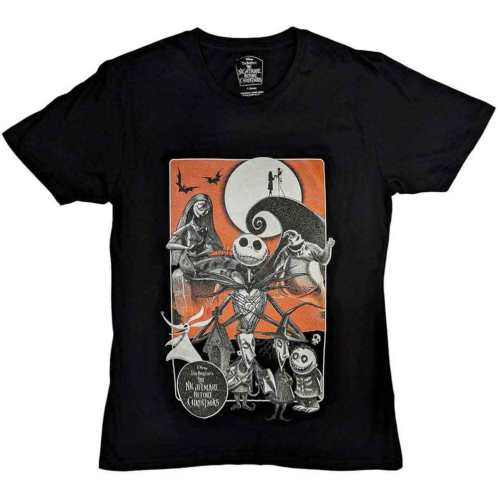 Disney Unisex T-Shirt The Nightmare Before Christmas Orange Moon (Embellished) Black (XXL)