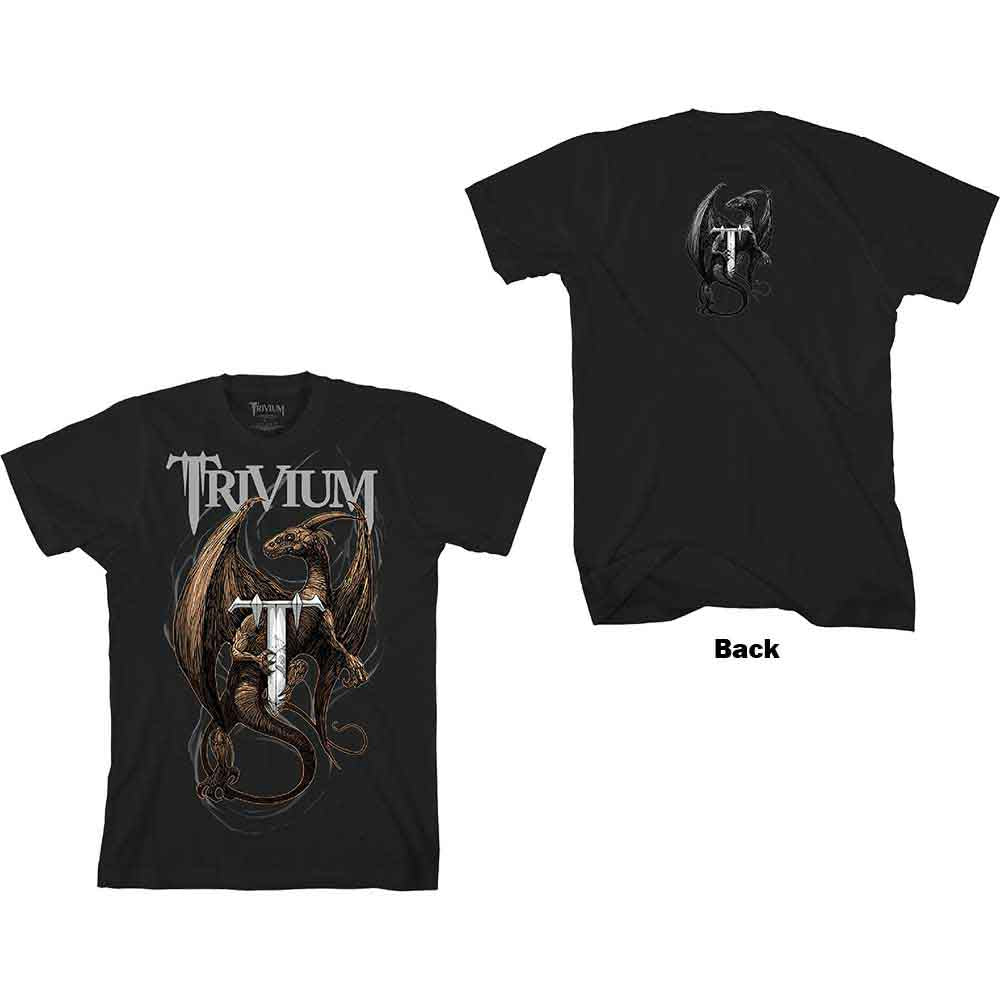 Trivium Unisex T-Shirt Perched Dragon (Back Print) Black (XXL)
