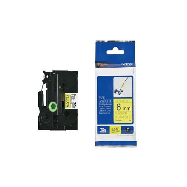 Brother TZE-FX621 PTouch Label Tape Flexible ID Black on Yellow 9mm x 8m