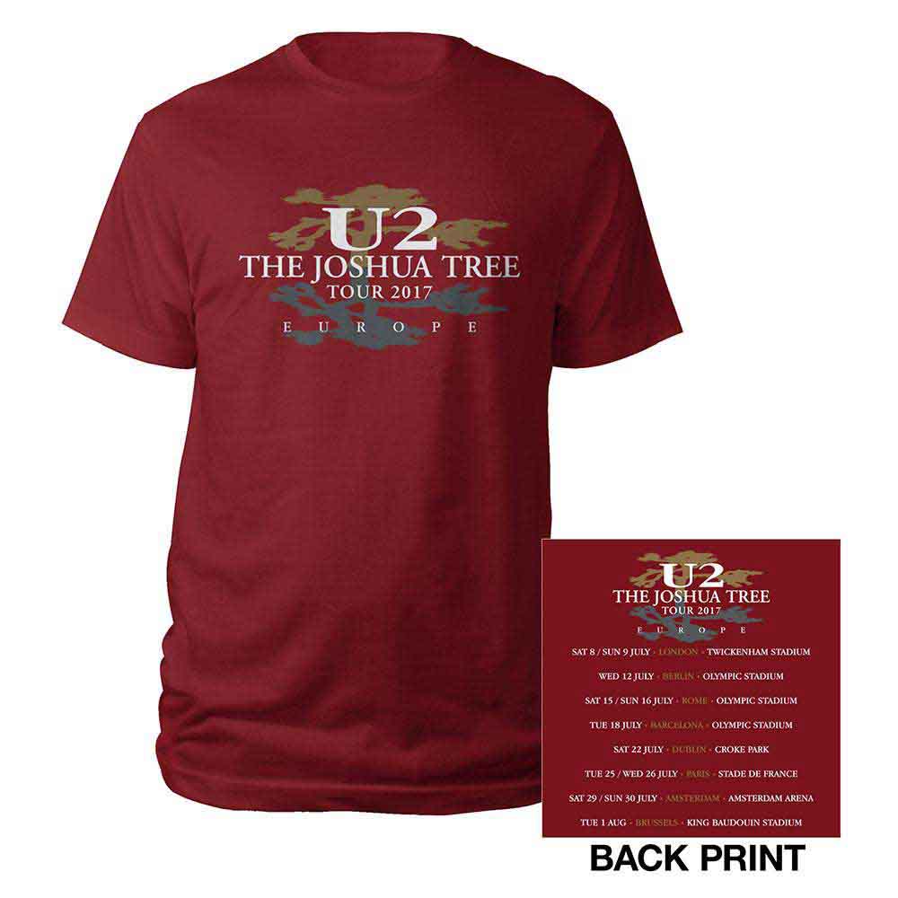 U2 Unisex T-Shirt Joshua Tree 2017 (Back Print) Red (S)