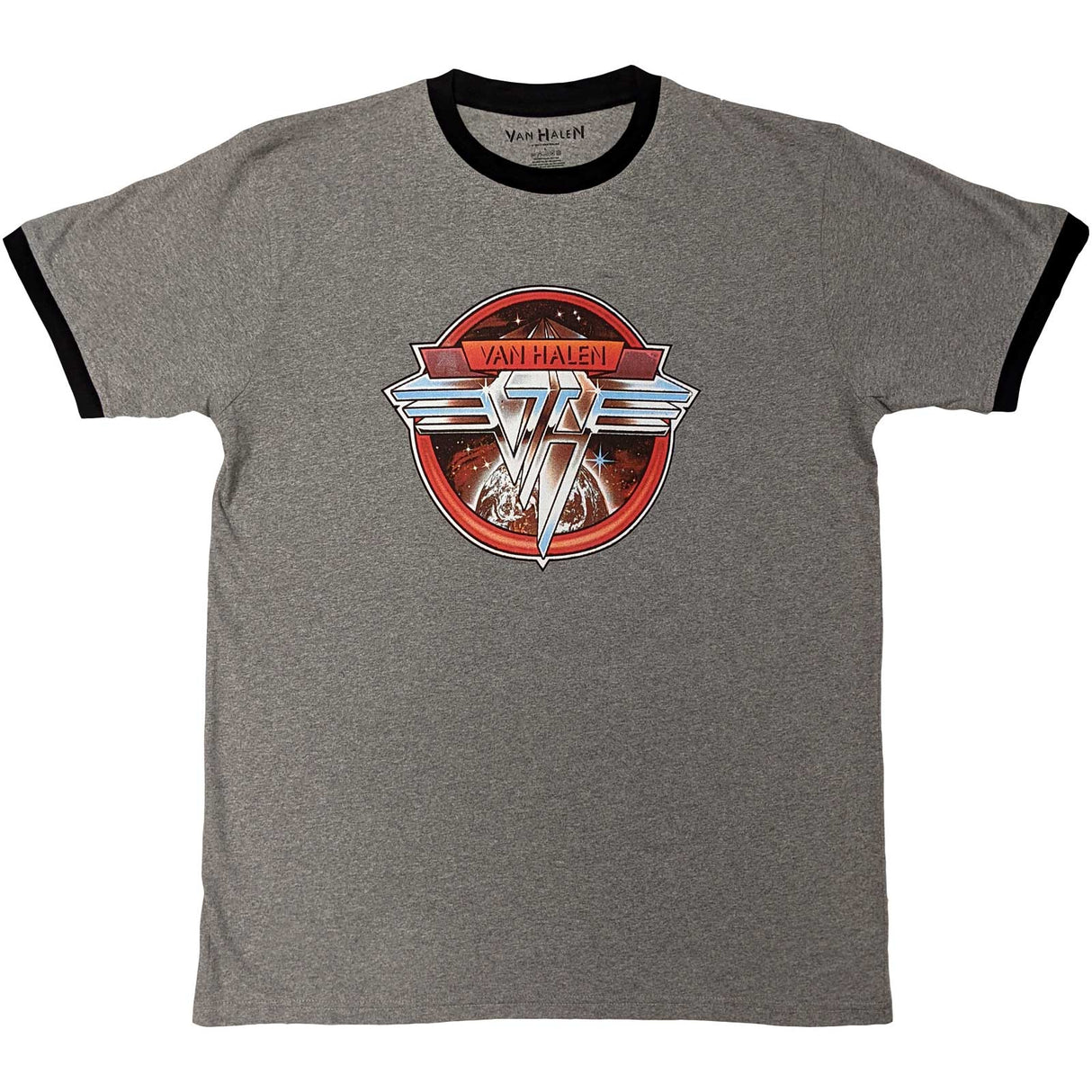 Van Halen Unisex Ringer T-Shirt Circle Logo Grey/Black (L)