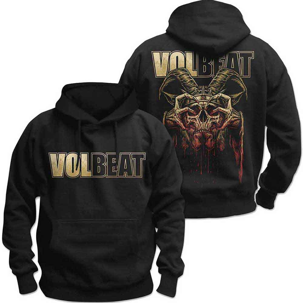 Volbeat Unisex Pullover Hoodie Bleeding Crown Skull (Back Print) Black (S)