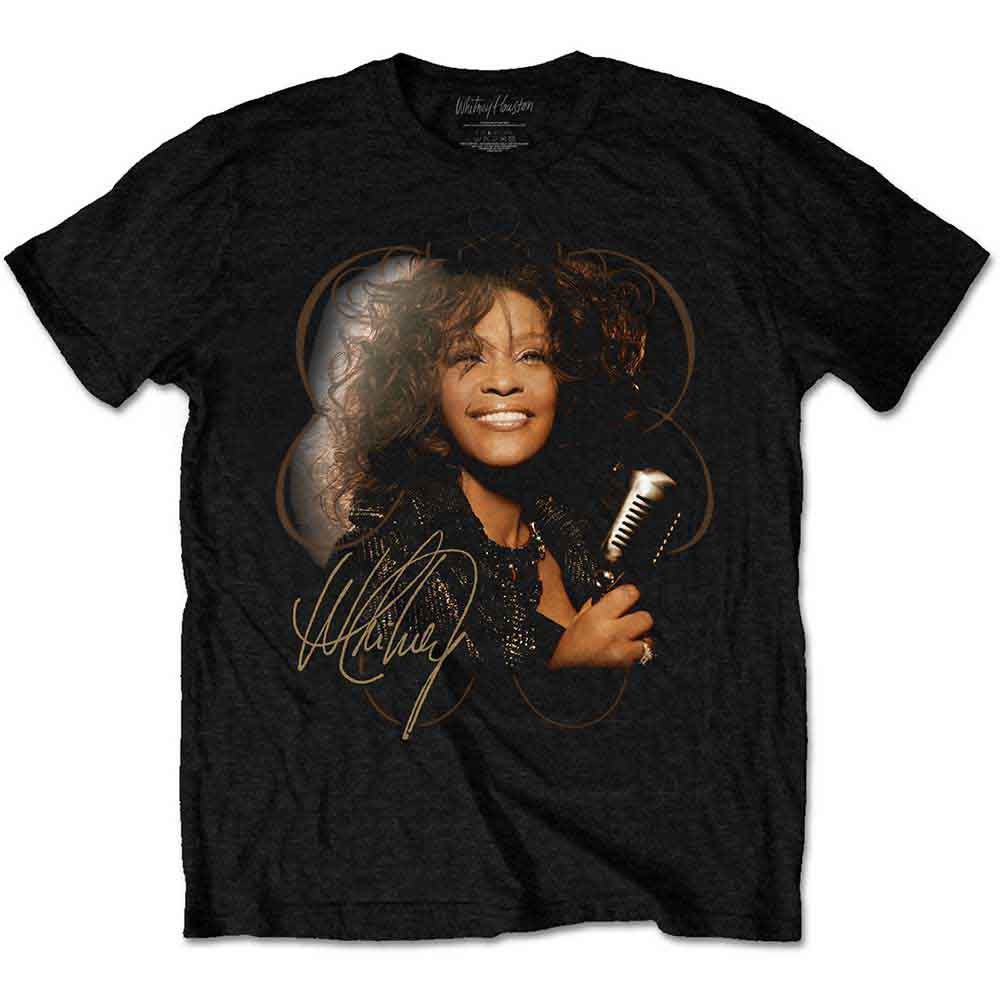 Whitney Houston Unisex T-Shirt Vintage Mic Photo Black (L)