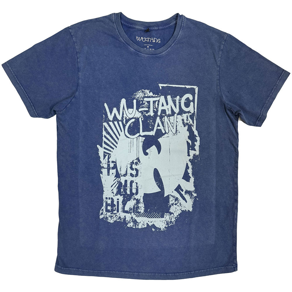 Wu-Tang Clan Unisex Stone Wash T-Shirt Graffiti Denim Blue (M)