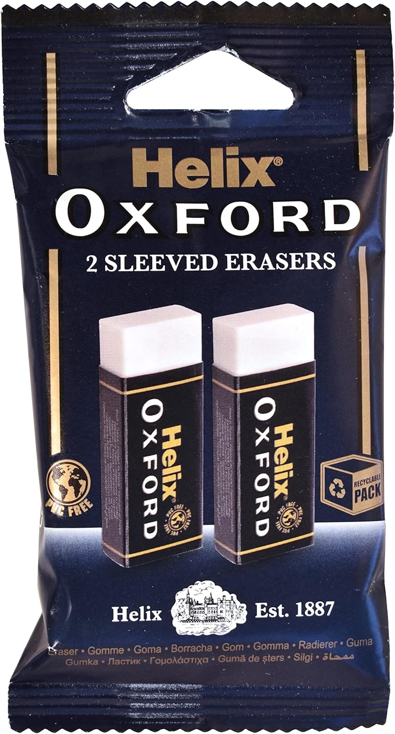 Helix Oxford Large Sleeved White Eraser (2pk)
