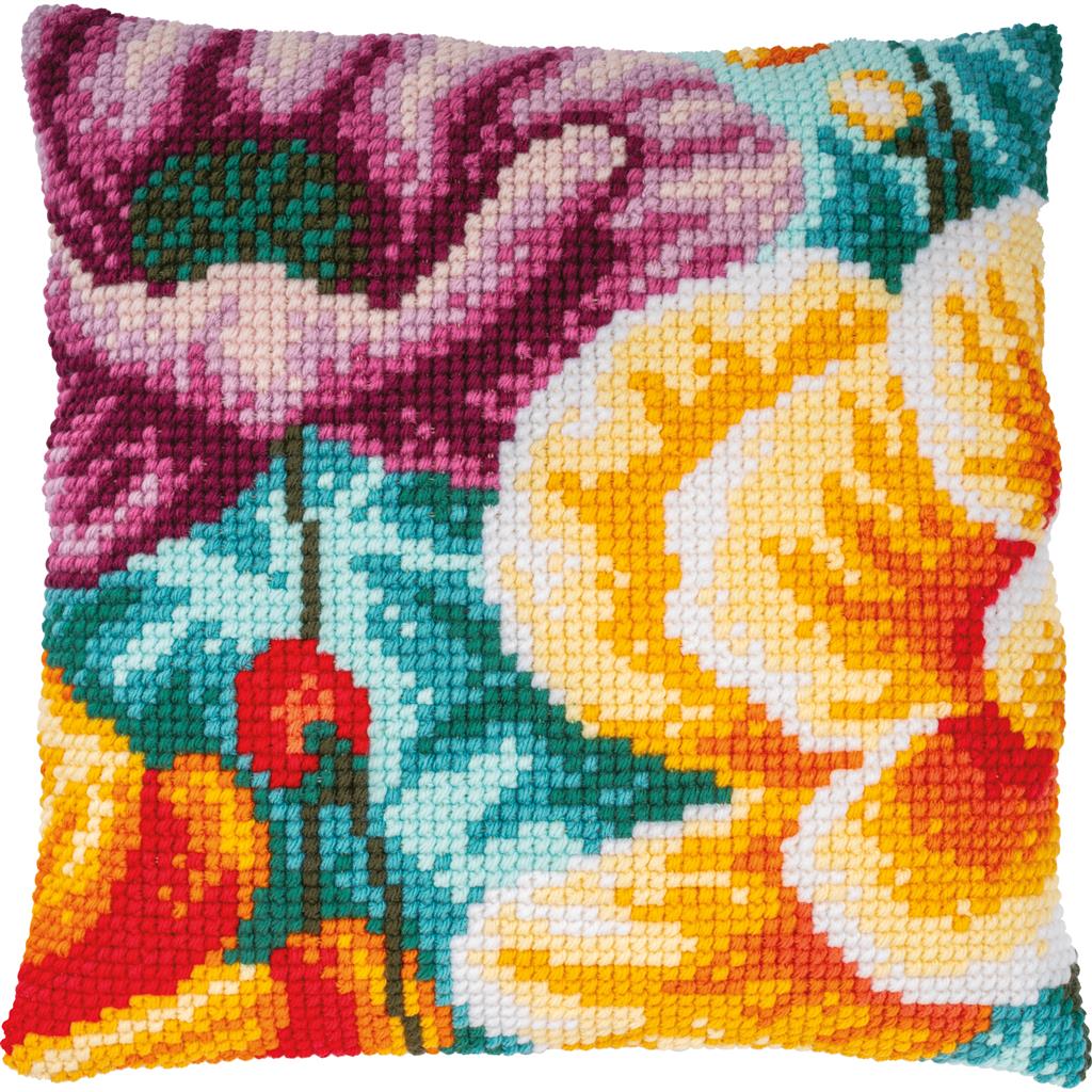Vervaco Cross Stitch Kit 40cm Cushion Cover - Poppies 4